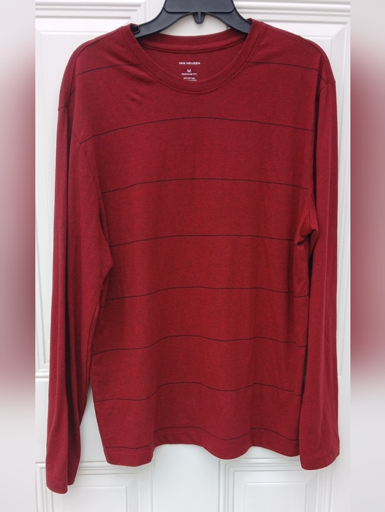 Van Heusen Other - Van Heusen Men's Long Sleeve Crewneck Shirt in Burgundy with Thin Stripe